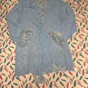 🌸Sheer Blue Robe with Faux Fur Trim